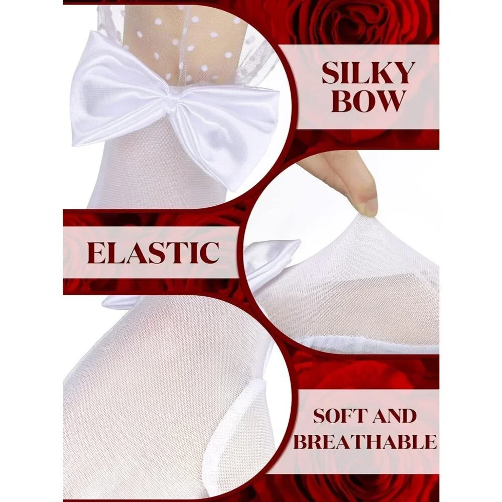 Women's Short White Bow Lace Gloves Tea Party Elegant Opera Wedding Accessories